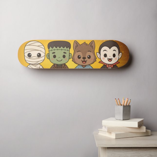 Cute mummy, Frankenstein, Dracula, werewolf    Skateboard (Wall Art (Horz))