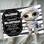 Cute Mummy Halloween Boy's 10th Birthday Invitation<br><div class="desc">Cute Mummy Halloween Boy's 10th Birthday Invitation. Easy To Change The Sample Text To Your Own By Clicking Personalise.  Click Customise Further To Change The Text Type,  Text Colour,  Text Size Or To Add/Delete/Change The Text Or Design Elements.</div>