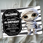 Cute Mummy Halloween Boy's 4th Birthday Invitation<br><div class="desc">Cute Mummy Halloween Boy's 4th Birthday Invitation. Easy To Change The Sample Text To Your Own By Clicking Personalise.  Click Customise Further To Change The Text Type,  Text Colour,  Text Size Or To Add/Delete/Change The Text Or Design Elements.</div>