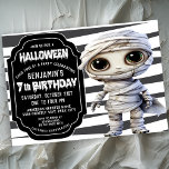 Cute Mummy Halloween Boy's 7th Birthday Invitation<br><div class="desc">Cute Mummy Halloween Boy's 7th Birthday Invitation. Easy To Change The Sample Text To Your Own By Clicking Personalise.  Click Customise Further To Change The Text Type,  Text Colour,  Text Size Or To Add/Delete/Change The Text Or Design Elements.</div>