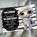 Cute Mummy Halloween Boy's 9th Birthday Invitation<br><div class="desc">Cute Mummy Halloween Boy's 9th Birthday Invitation. Easy To Change The Sample Text To Your Own By Clicking Personalise.  Click Customise Further To Change The Text Type,  Text Colour,  Text Size Or To Add/Delete/Change The Text Or Design Elements.</div>