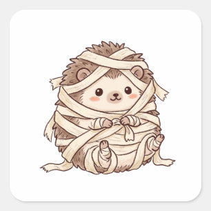 Cute Mummy Hedgehog Halloween Costume Animal Illus Square Sticker