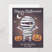 Cute Mummy Illustration Halloween Holiday Card