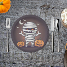 Cute Mummy Illustration Halloween Paper Plate