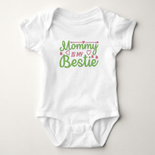 Cute Mummy is my Bestie Quote Pink Green Baby Baby Bodysuit