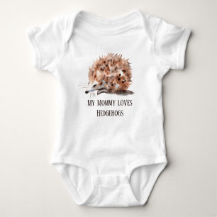 cute Mummy loves hedgehogs add text Baby Bodysuit