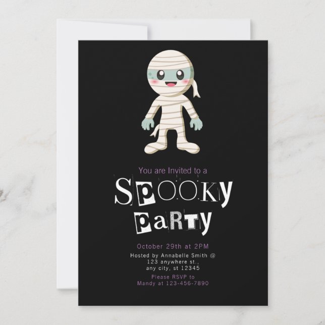 Cute Mummy Modern Minimalist Halloween Invitation (Front)
