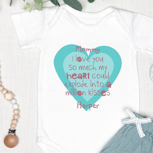 Cute Mummy Poem on Blue Heart Personalised Baby Bodysuit