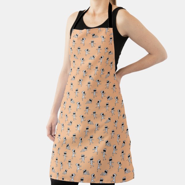 Cute mummy seamless pattern red background apron (Insitu)