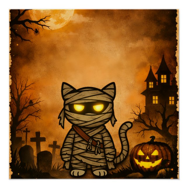 Cute Mummy Spooky Cat Poster (Front)