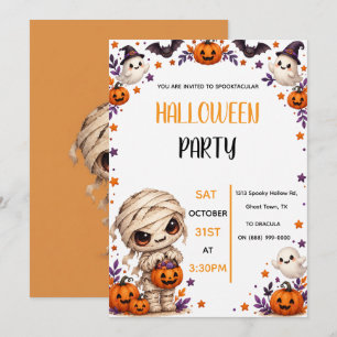 Cute Mummy Spooky Halloween Kids Party Invitation