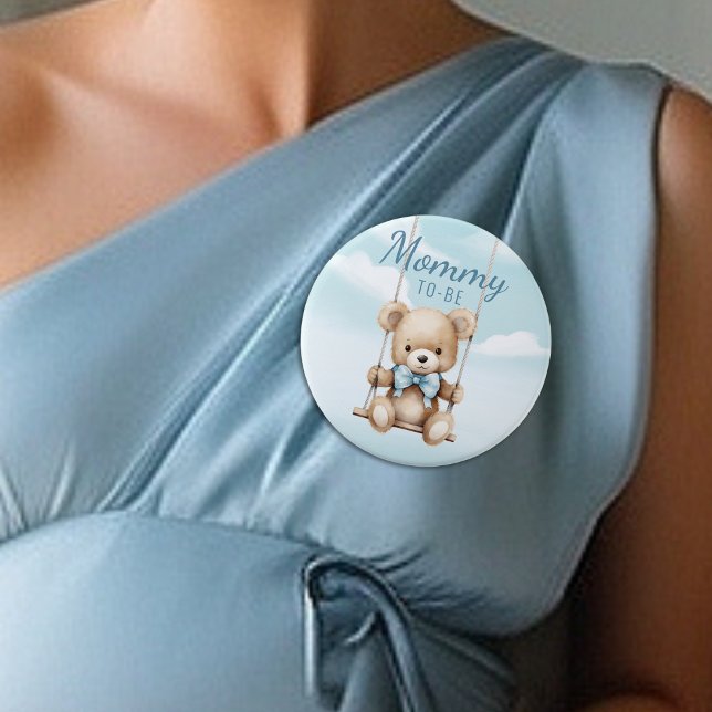 Cute Mummy To Be Teddy Bear Baby Shower Button (Creator Uploaded)