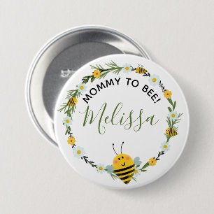 Cute Mummy to Bee Daisies Wreath Bee Baby Shower 7.5 Cm Round Badge