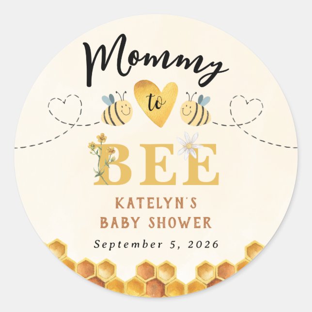 Cute Mummy to Bee Gender Neutral baby shower Classic Round Sticker (Front)