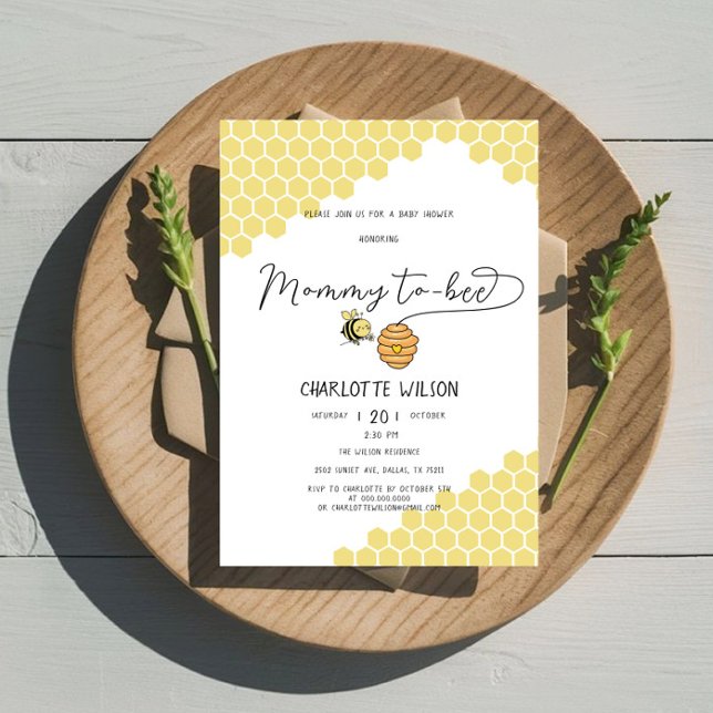 Cute Mummy To Bee Honeycomb Baby Shower Invitation (Creator Uploaded)