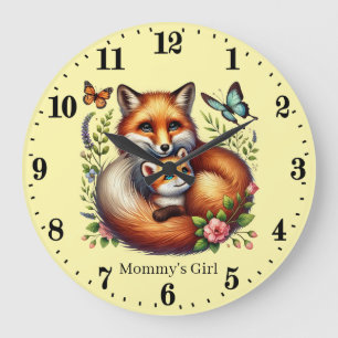 Cute Mummy's girl fox add name Large Clock