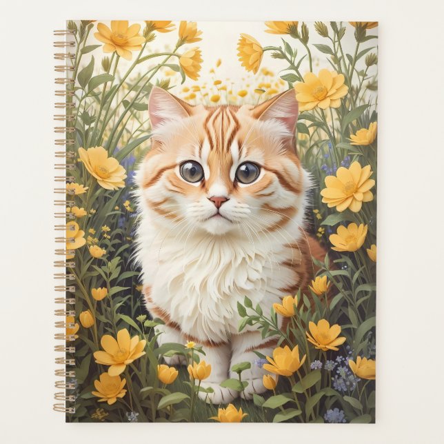 Cute Munchkin Cat And Buttercup Flowers Planner (Front)