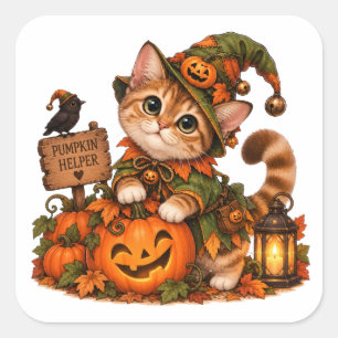 Cute Munchkin Cat Forest Goblin Halloween Decor Square Sticker