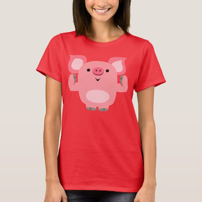 Cute Muscled Cartoon Pig Women T-Shirt (Front)