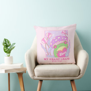 Cute Mushroom and Frog - My Heart Leaps For You Cushion