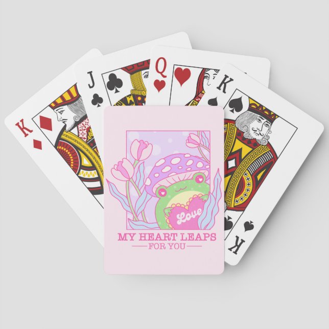 Cute Mushroom and Frog - My Heart Leaps For You Playing Cards (Back)