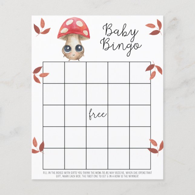 Cute mushroom - Baby shower bingo game (Front)