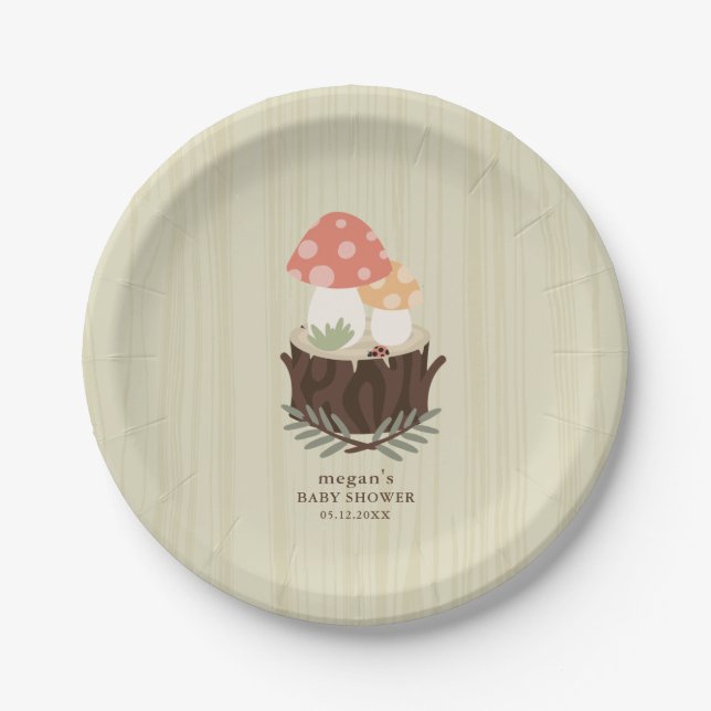 Cute Mushroom Baby Shower Napkin Paper Plate (Front)