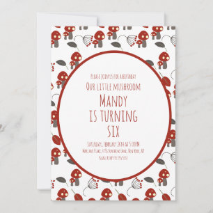Cute Mushroom  Birthday Party Garden Red Invitation