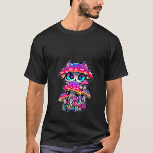 Cute Mushroom Cat Psychedelic Festival V Neck T-Shirt