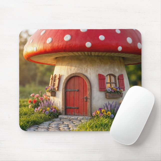 Cute Mushroom Cottage Mouse Pad (With Mouse)