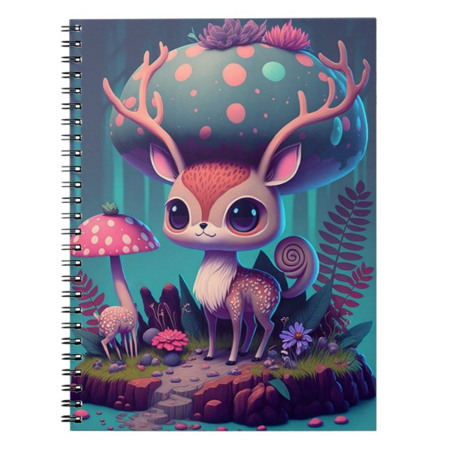 Cute Mushroom Deer Fantasy Art Notebook (Front)