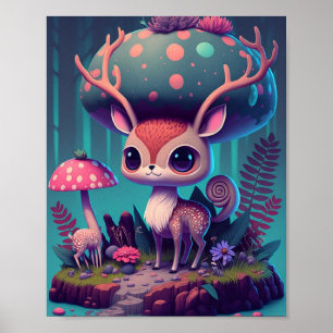 Cute Mushroom Deer Fantasy Art Poster