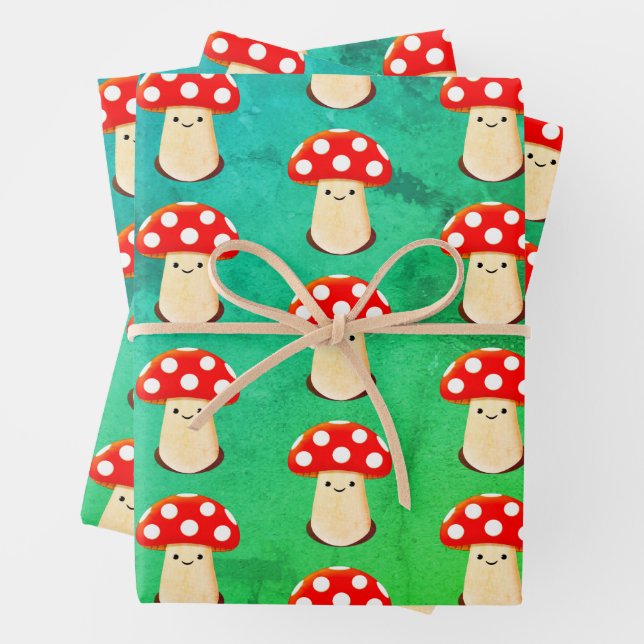 Cute Mushroom Drawing Pattern Wrapping Paper Sheet (In situ)
