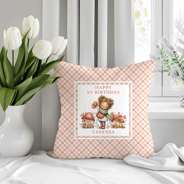 Cute Mushroom Fairy 7th Birthday Throw Pillow (Cute Mushroom Fairy 7th Birthday Throw Pillow)
