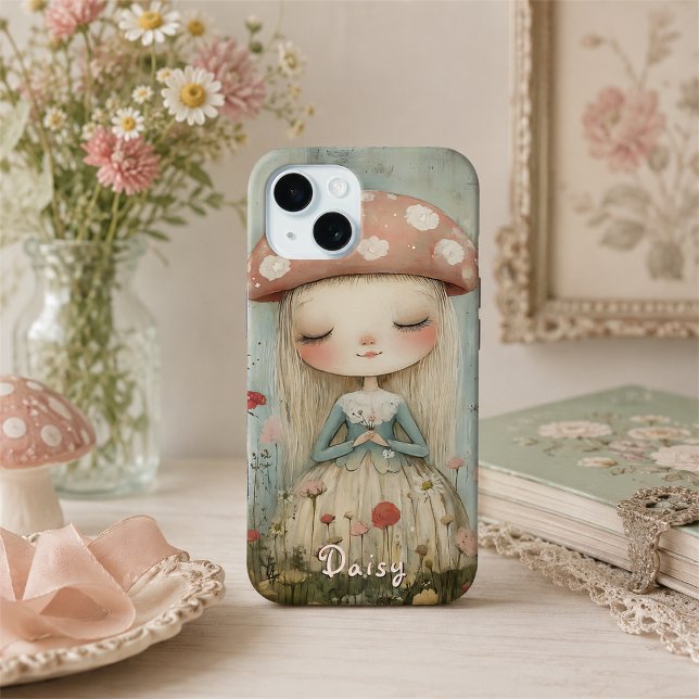 Cute Mushroom Fairy in a Flower Meadow Custom Case-Mate iPhone Case (Creator Uploaded)
