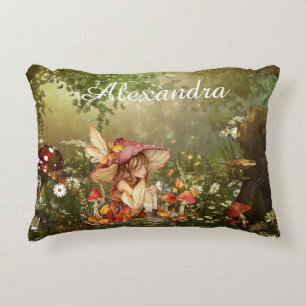 Cute Mushroom Fairy in the Forest Decorative Cushion
