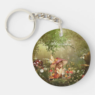Cute Mushroom Fairy in the Forest Key Ring