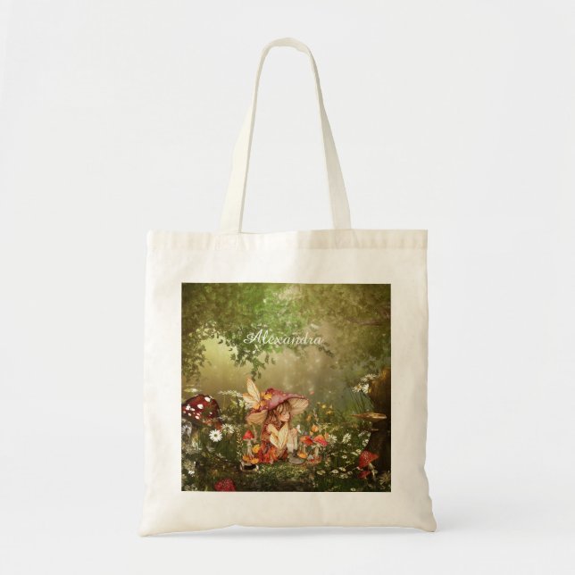 Cute Mushroom Fairy in the Forest Tote Bag (Front)