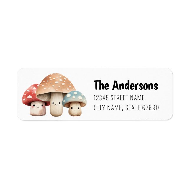 Cute Mushroom Family Return Address Labels (Front)