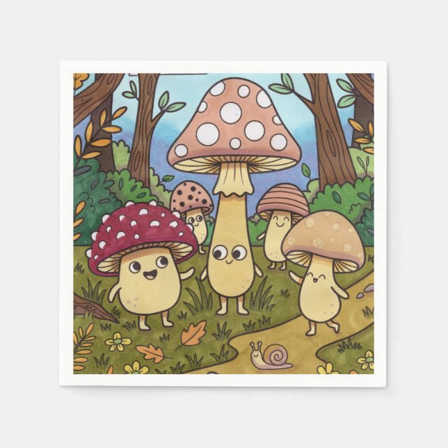 Cute Mushroom Forest Woodland Toadstool Whimsical  Napkin (Front)