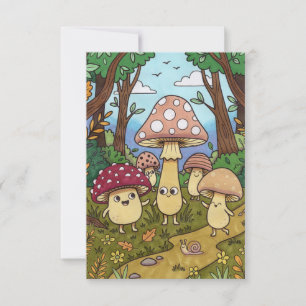 Cute Mushroom Forest Woodland Toadstool Whimsical  Thank You Card