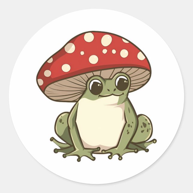 Cute mushroom frog classic round sticker (Front)