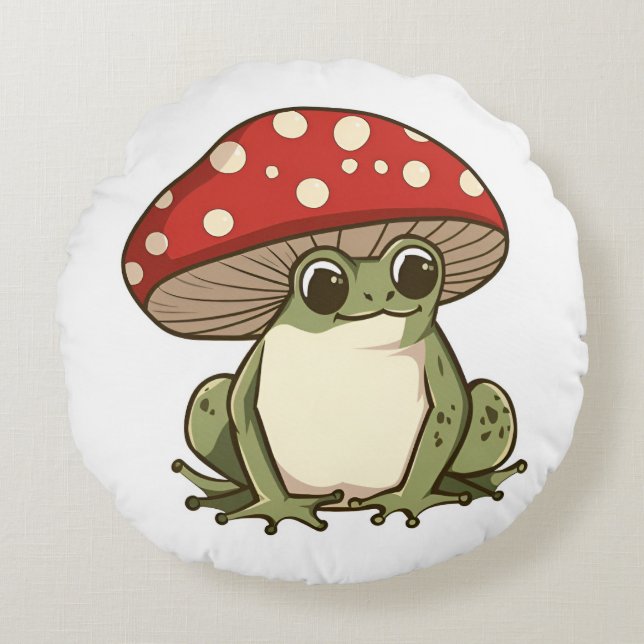 Cute mushroom frog round cushion (Front)