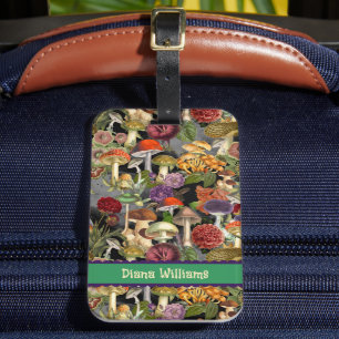 Cute mushroom fungi grey garden luggage tag