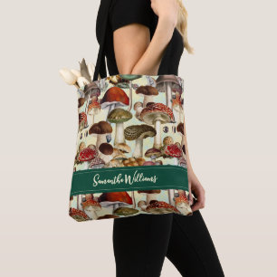 Cute mushroom fungi red white pattern tote bag