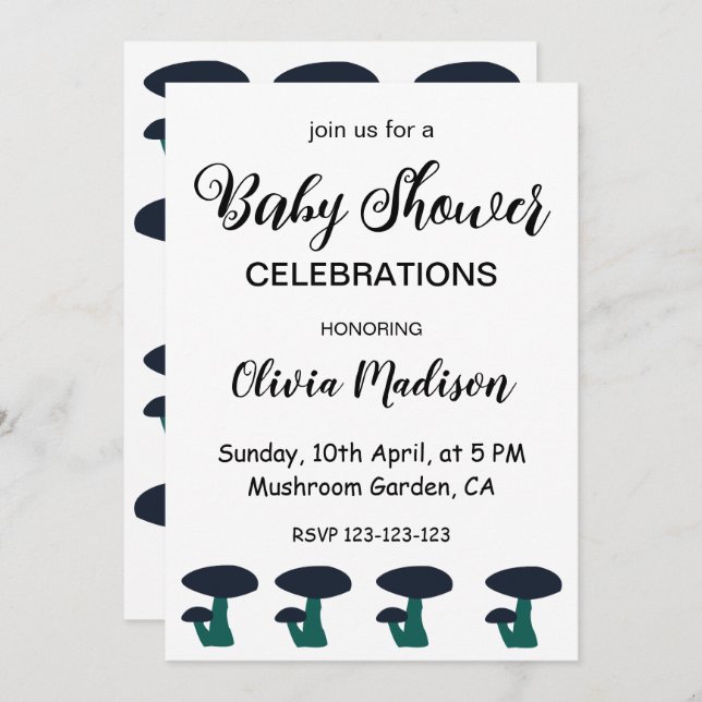 Cute Mushroom Gender Neutral Baby Shower Invitation (Front/Back)