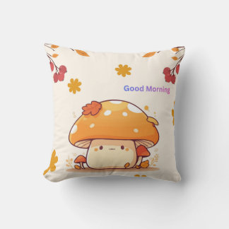 Cute Mushroom & Good Morning Print Throw Pillow -