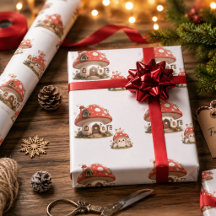 Cute Mushroom House Wrapping Paper | Whimsical Cot