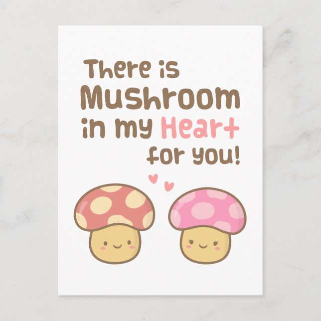 Cute Mushroom in my Heart For You Sweet Pun Postcard (Front)