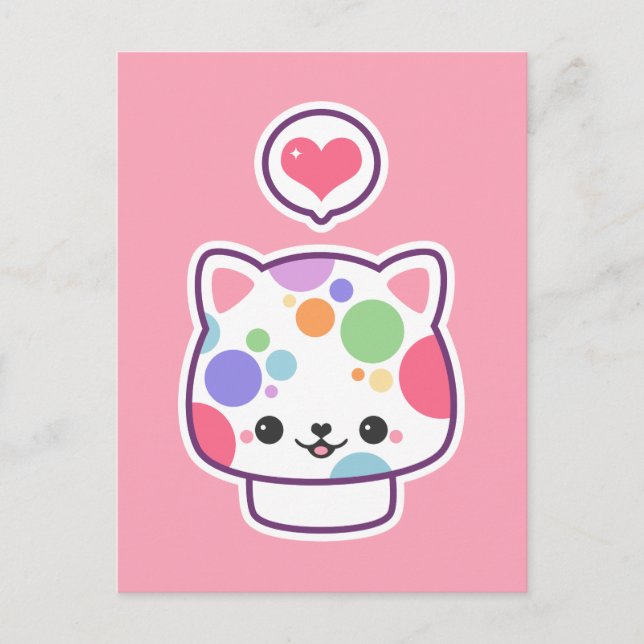 Cute Mushroom Kitty Postcard (Front)